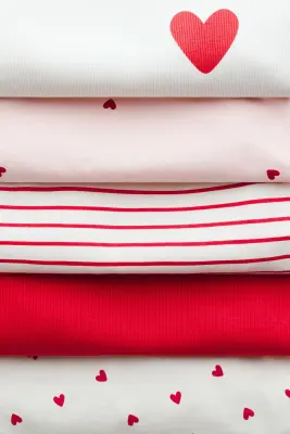 Lot de 5 T-shirts à manches longues en coton - Rouge/cœurs