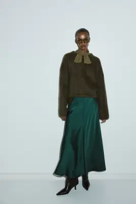 Jupe maxi en satin - Vert foncé
