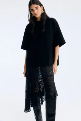 Jupe asymétrique en dentelle - Noir