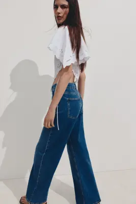 Wide High Waist Jeans - Bleu denim
