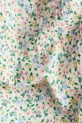 Robe à manches volantées en coton - Blanc/fleuri
