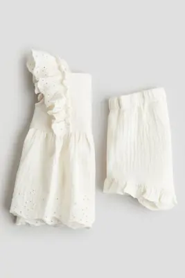Ensemble 2 pièces en mousseline de coton - Blanc
