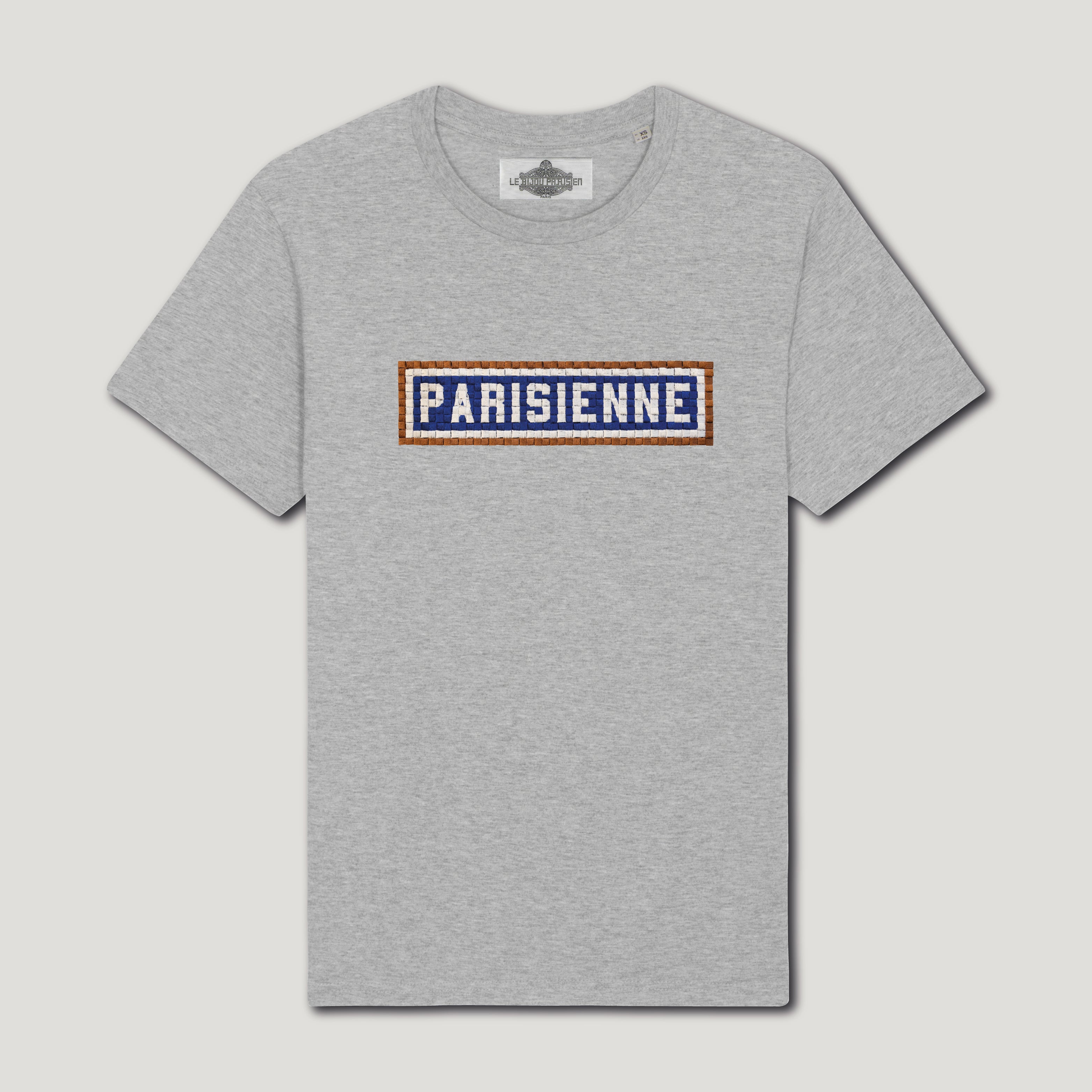 T-SHIRT COTON BIO BRODÉ - PARISIENNE - GRIS