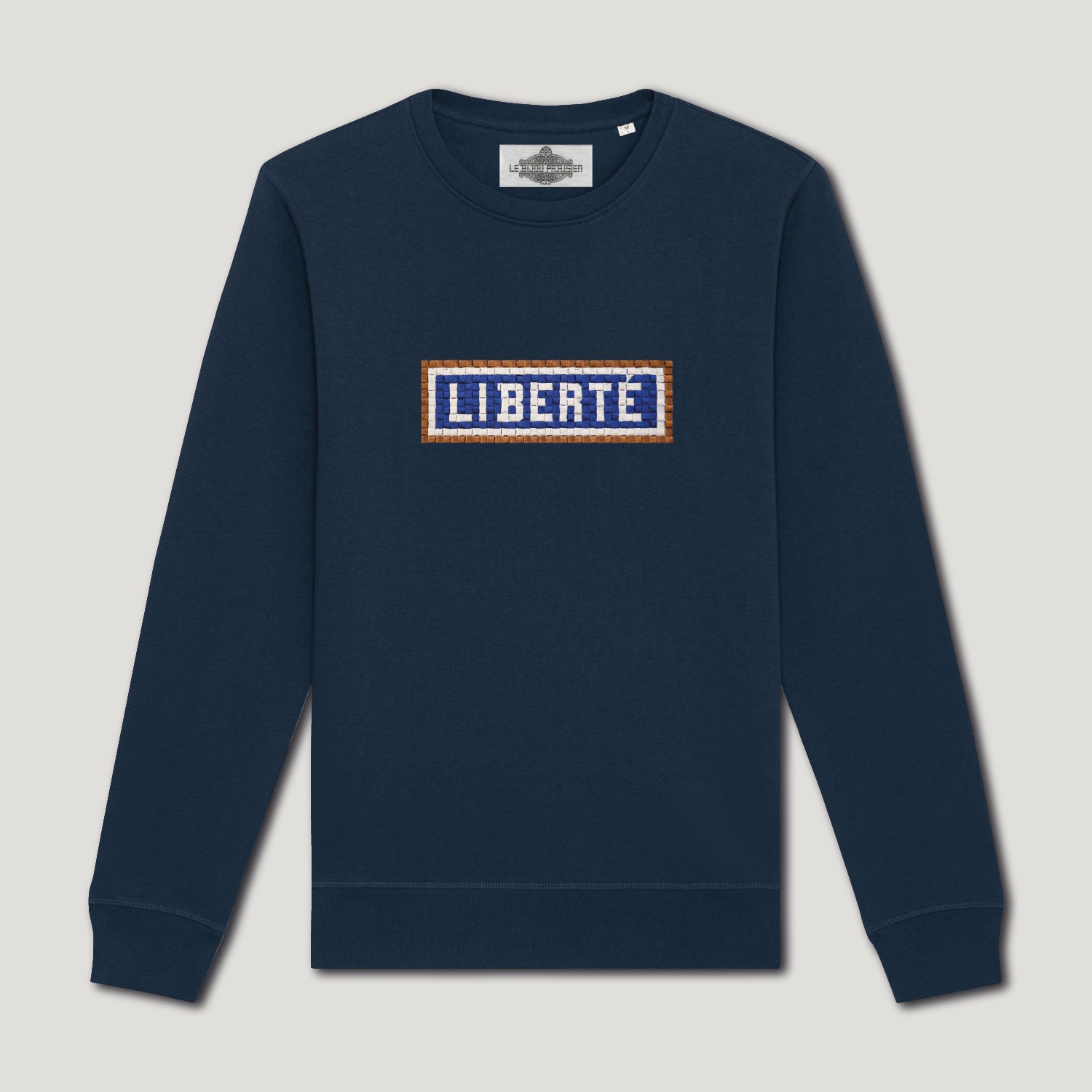 SWEAT-SHIRT COTON BIO BRODÉ - LIBERTÉ - NAVY