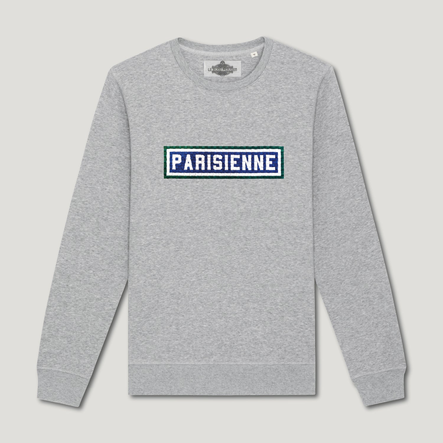 SWEAT-SHIRT COTON BIO BRODÉ - PARISIENNE - GRIS