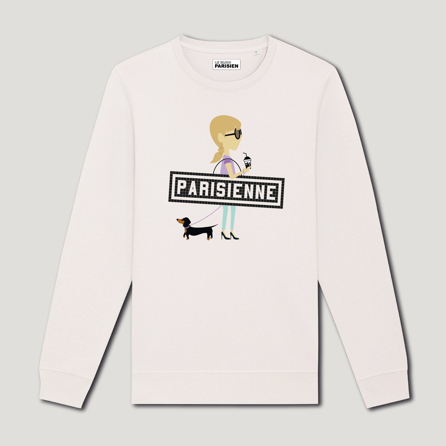 SWEAT-SHIRT COTON BIO IMPRIMÉ - PARISIENNE TECKEL - ÉCRU