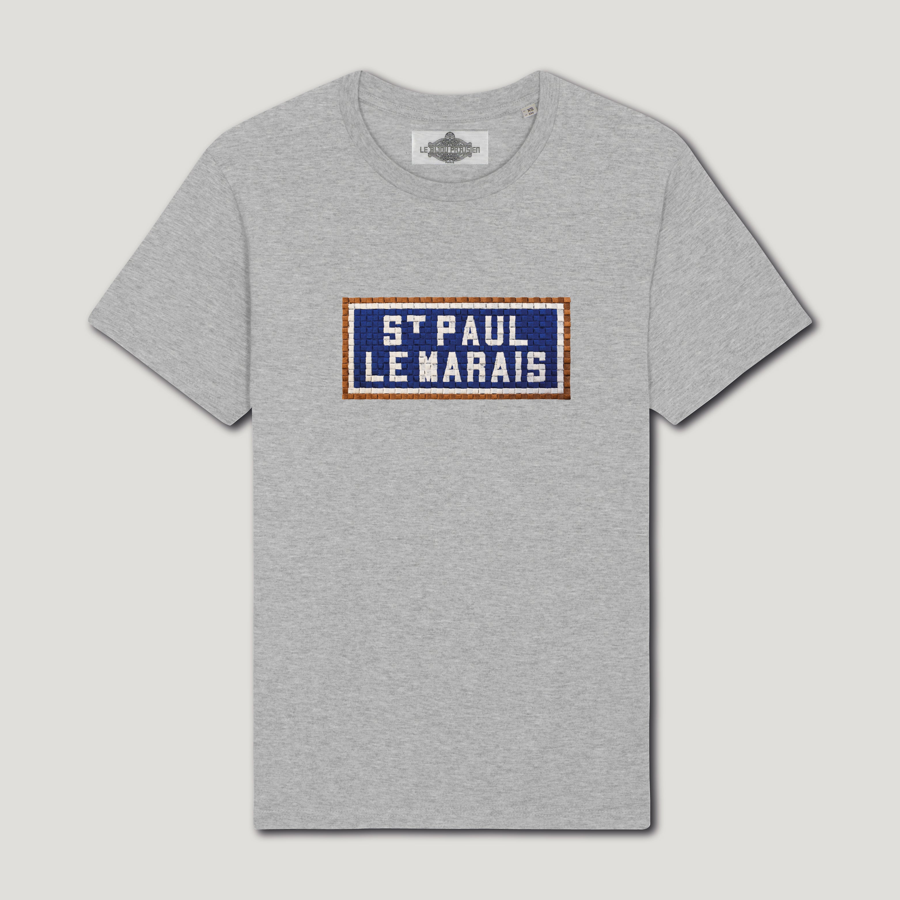 T-SHIRT COTON BIO BRODÉ - ST PAUL LE MARAIS - GRIS