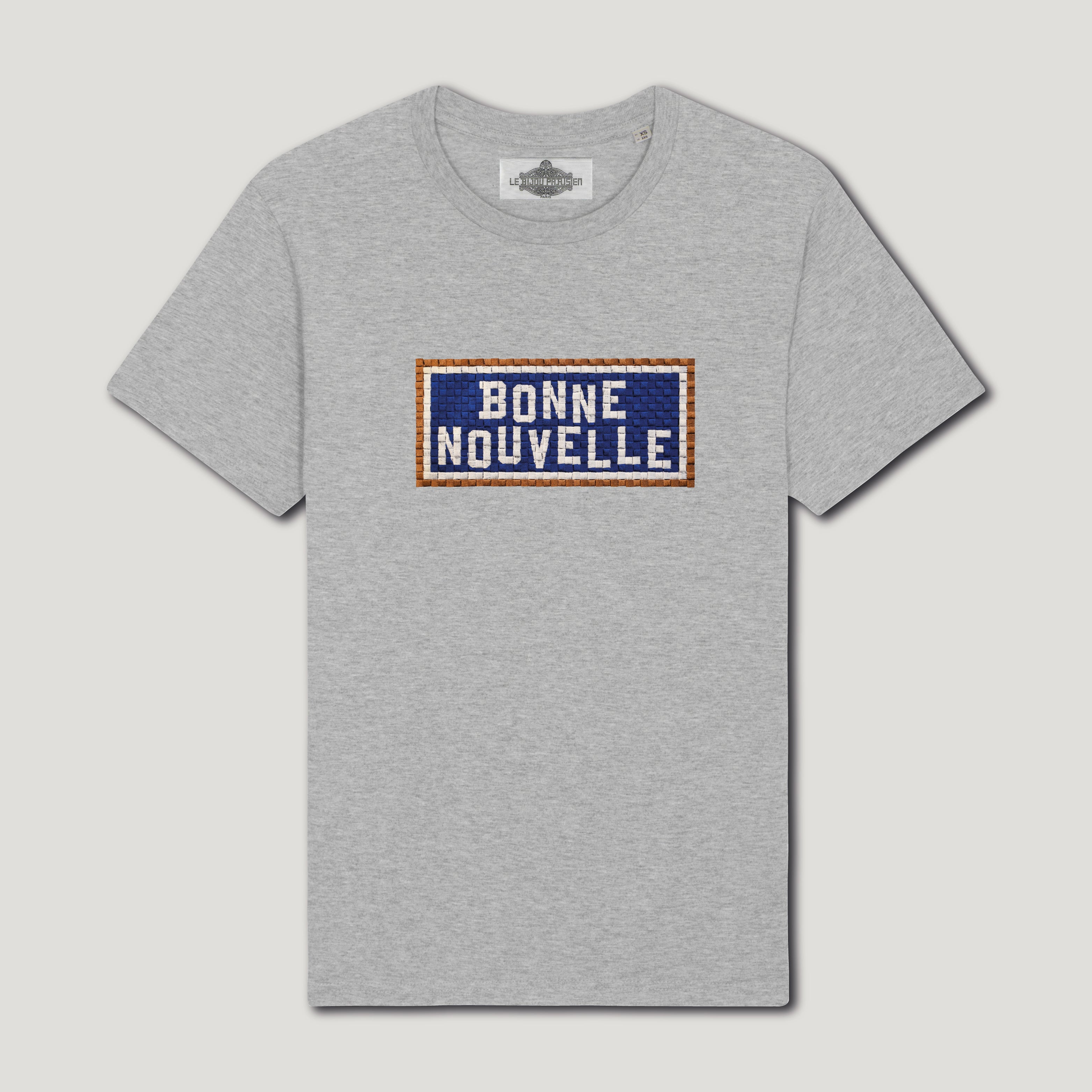 T-SHIRT COTON BIO BRODÉ - BONNE NOUVELLE - GRIS