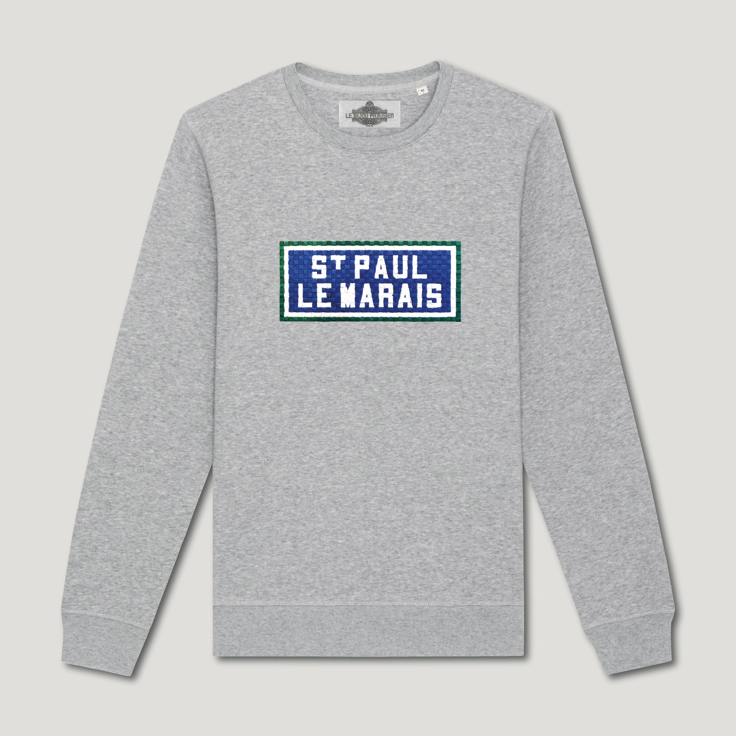 SWEAT SHIRT COTON BIO BRODÉ - SAINT PAUL LE MARAIS - GRIS