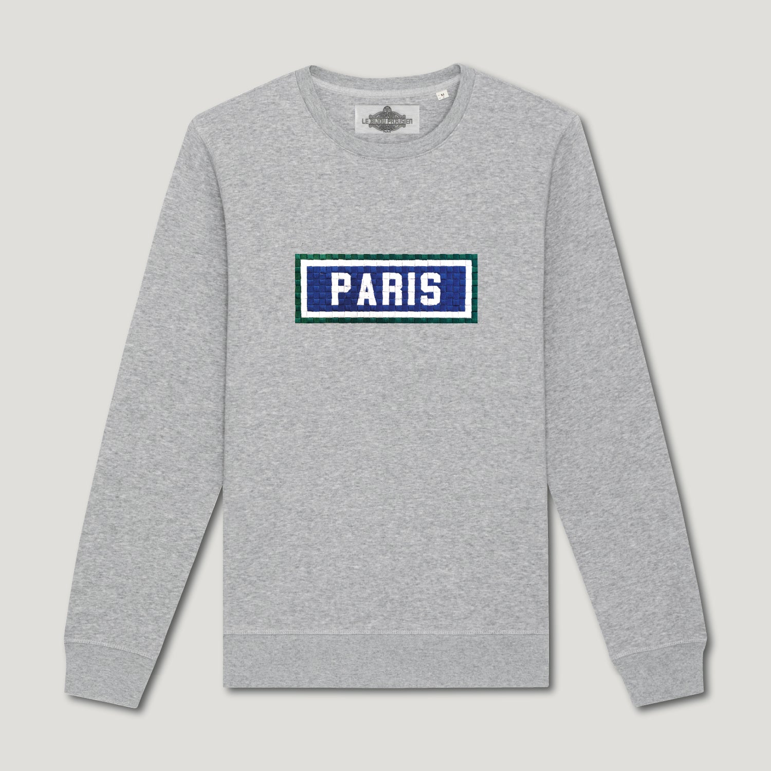 SWEAT SHIRT COTON BIO BRODÉ - PARIS - GRIS