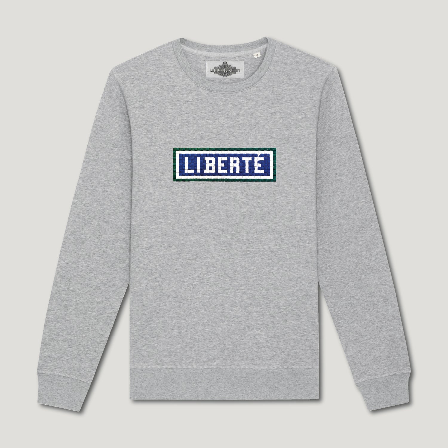 SWEAT SHIRT COTON BIO BRODÉ - LIBERTÉ - GRIS