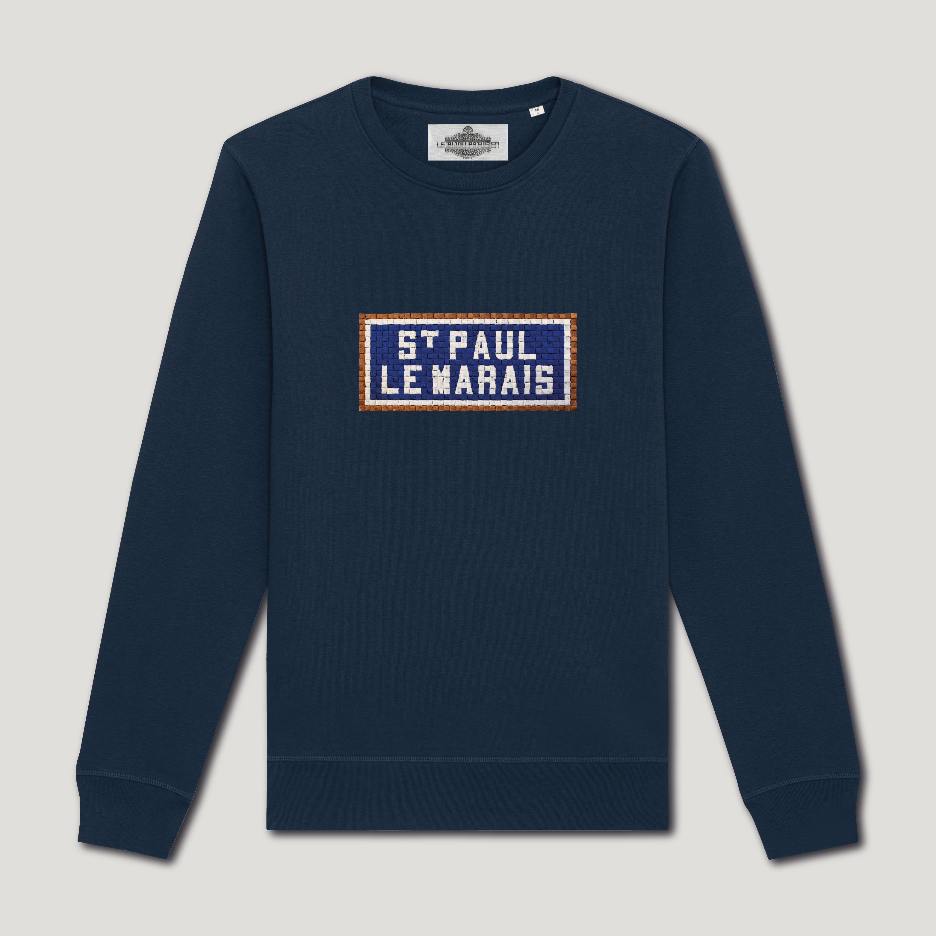 SWEAT SHIRT COTON BIO BRODÉ - SAINT PAUL LE MARAIS - NAVY