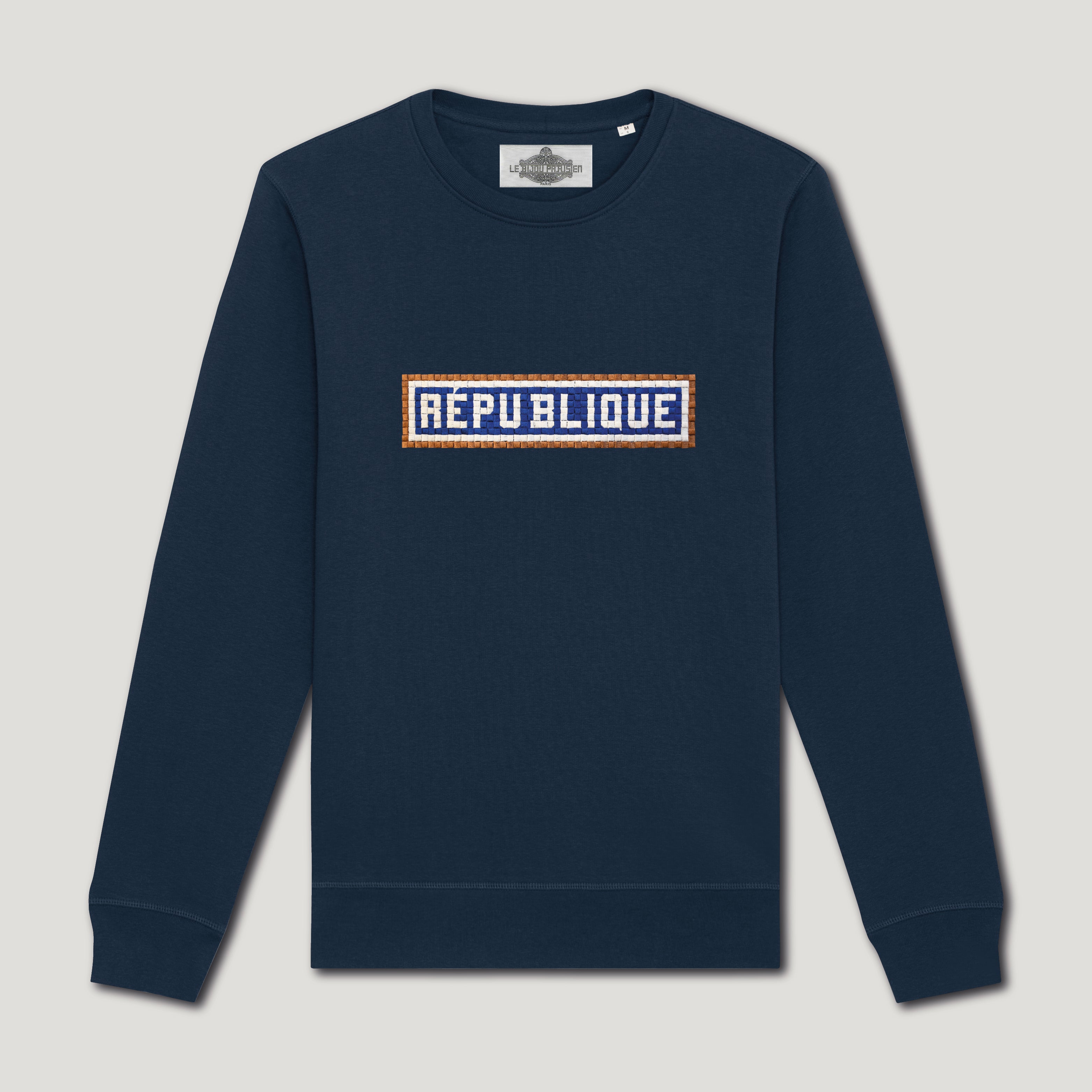 SWEAT SHIRT COTON BIO BRODÉ - RÉPUBLIQUE - NAVY