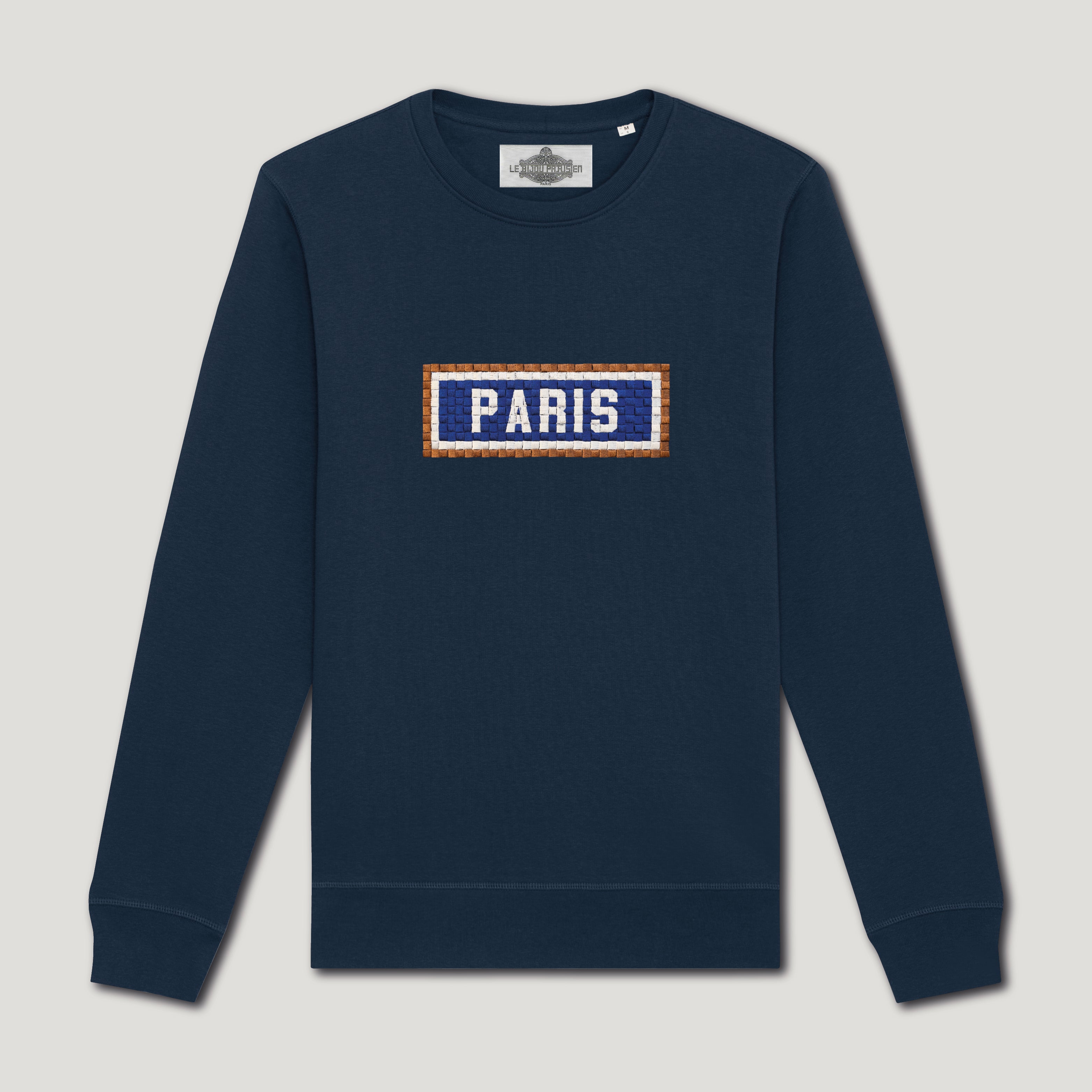 SWEAT SHIRT COTON BIO BRODÉ - PARIS - NAVY