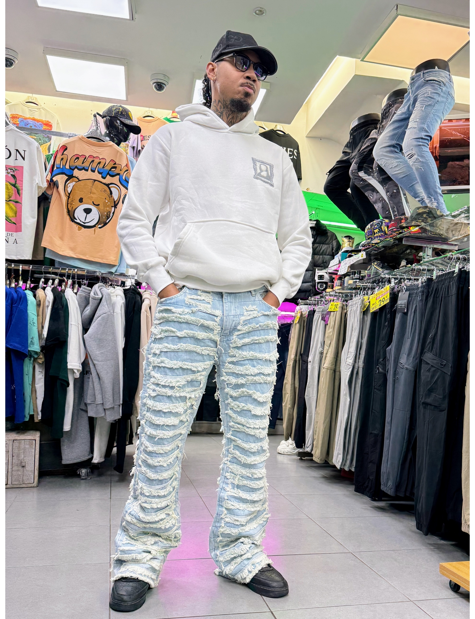 pantalon jeans baggy ikao bleu délavé