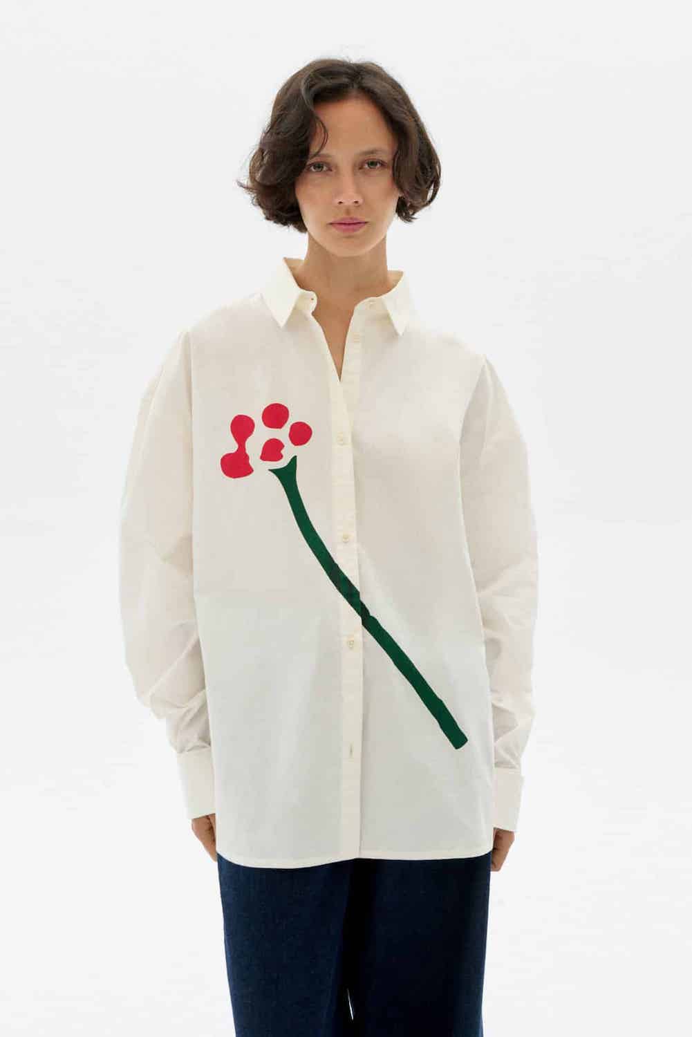 Thinking Mu chemise Flower en popeline