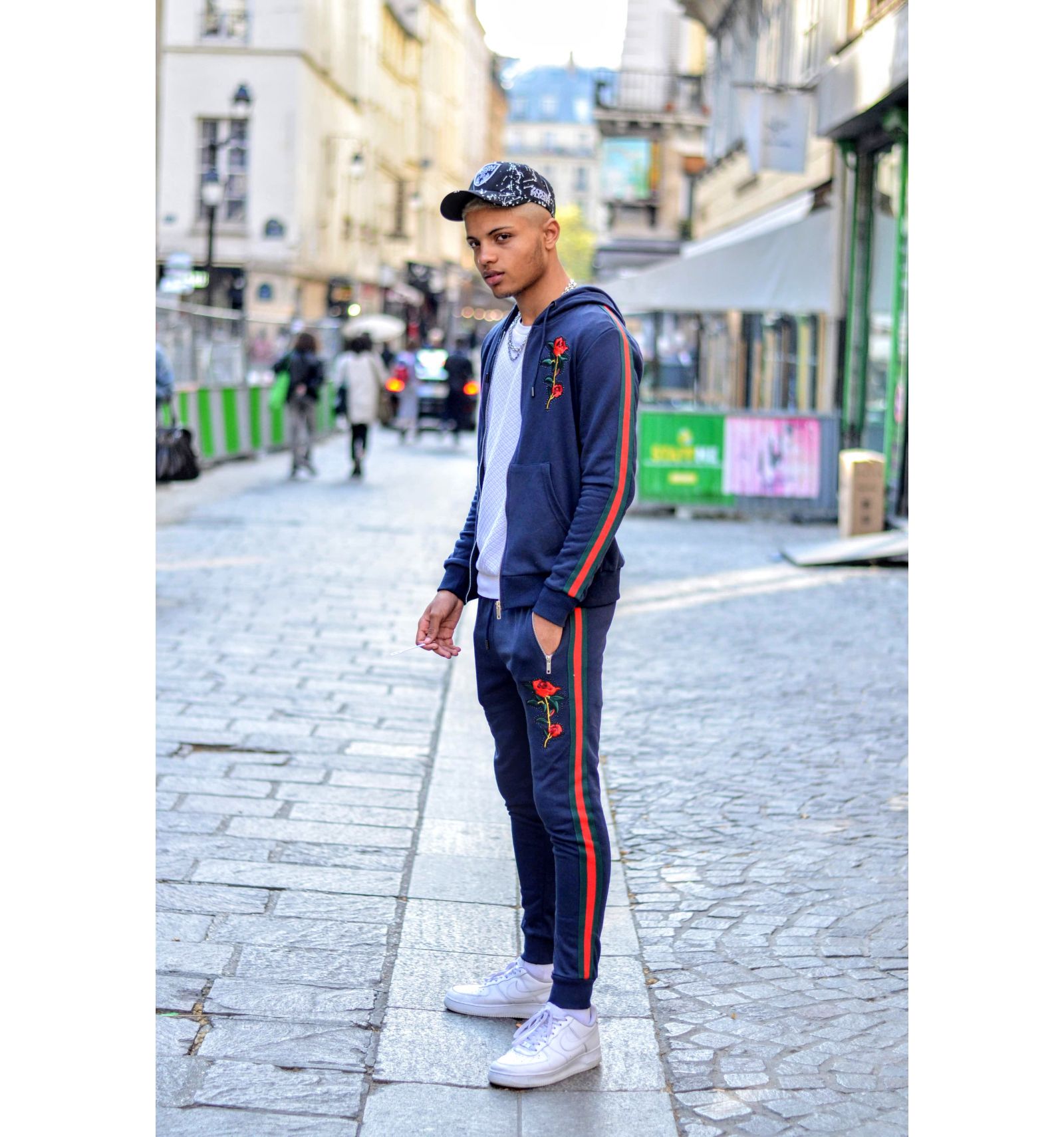 Ensemble ZOOM FLIGHT bleu avec patch Rose et strass