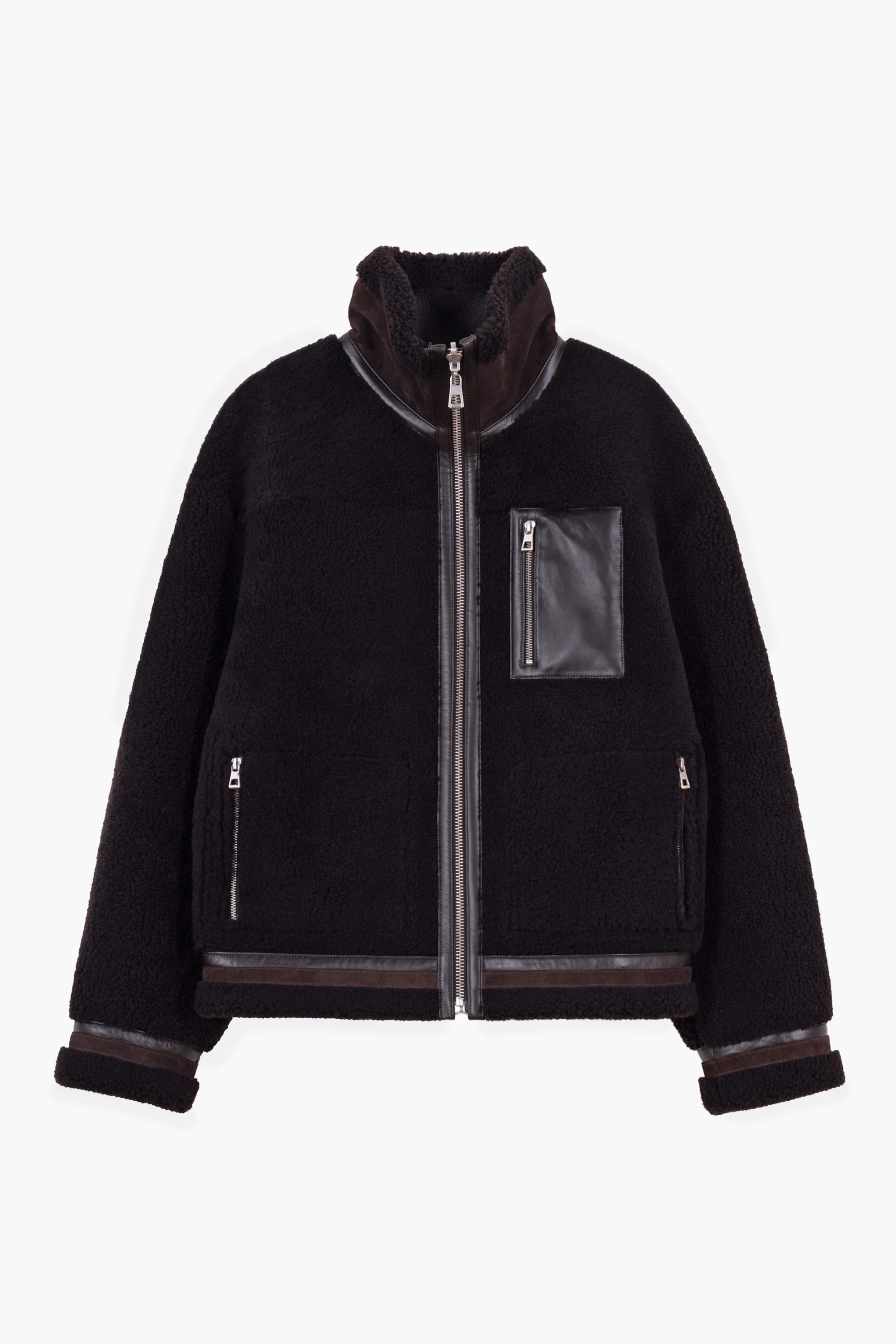 Blouson en peau lainée réversible - Marron foncé