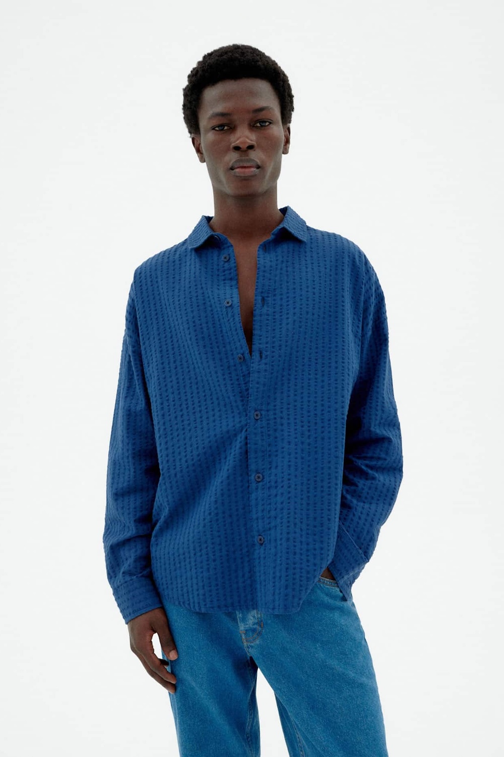 Thinking Mu – Chemise Cobalt Seersucker