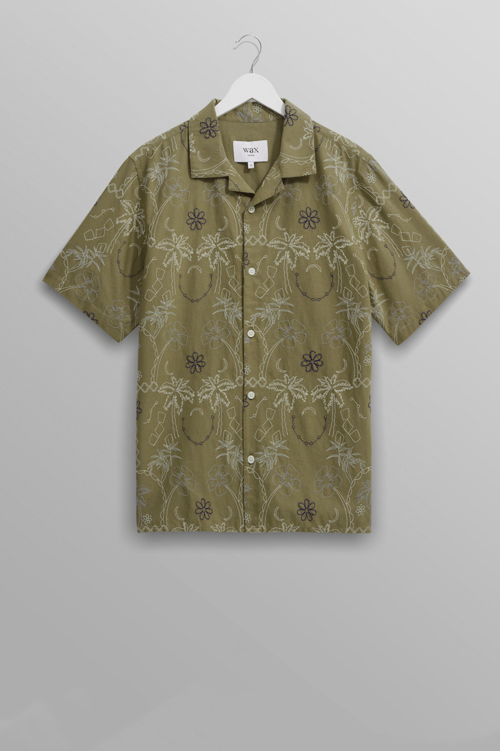 Wax London chemise brodée sur fond khaki
