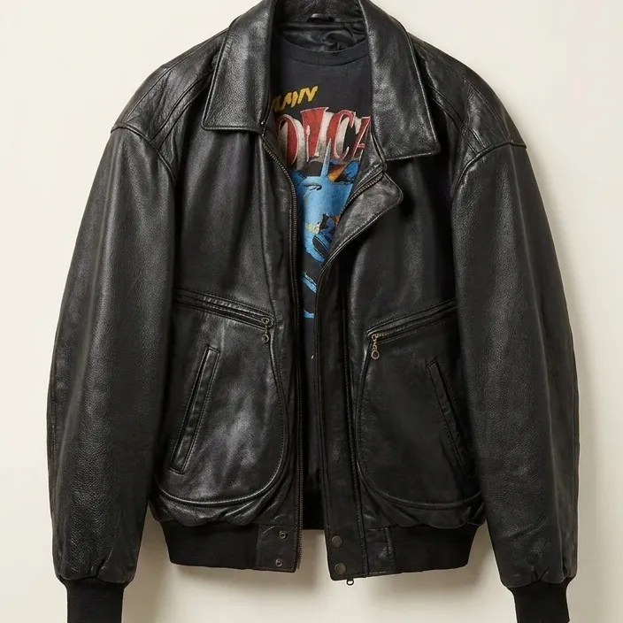 Veste aviateur en cuir noir