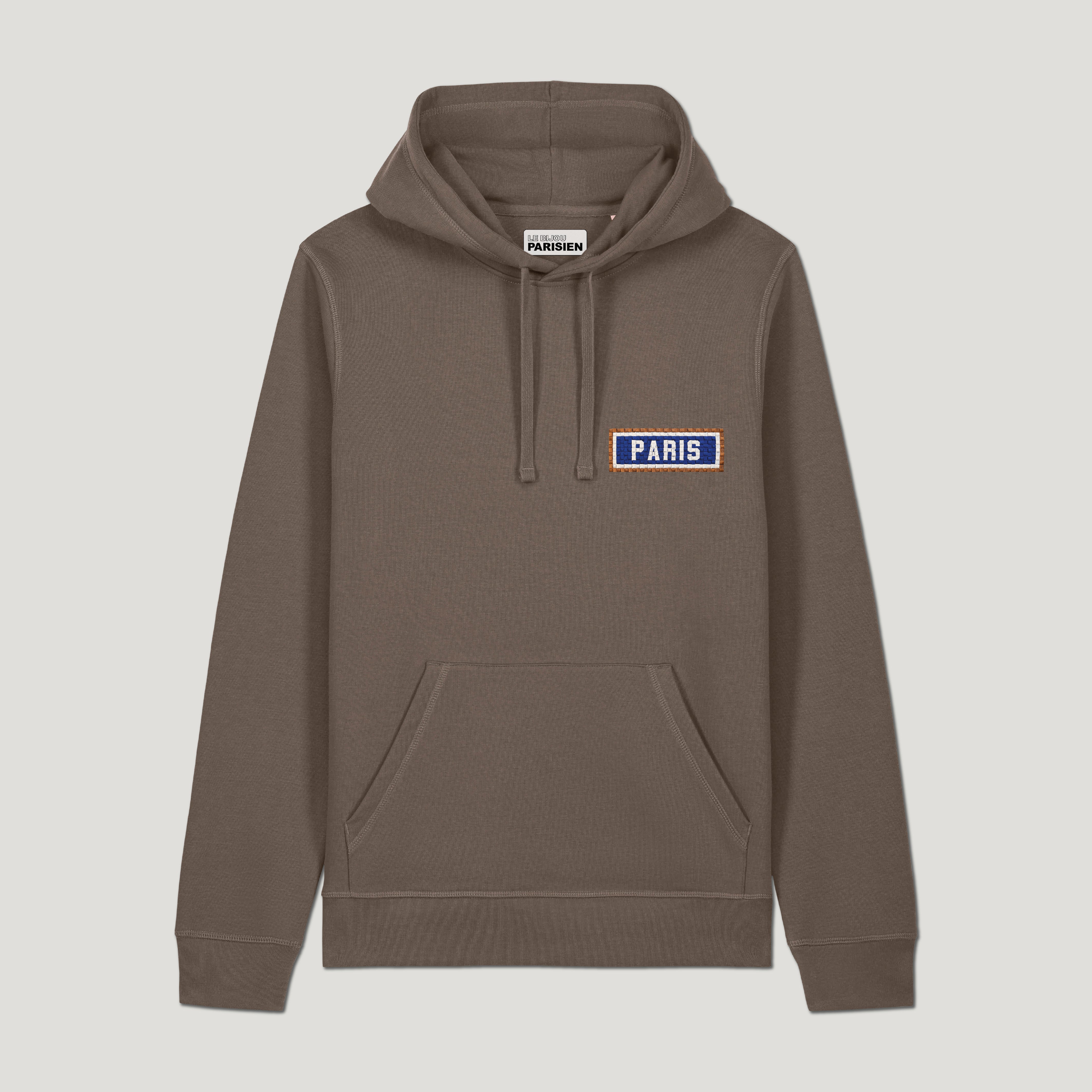 SWEAT SHIRT CAPUCHE COTON BIO BRODÉ - PARIS - CHOCOLAT
