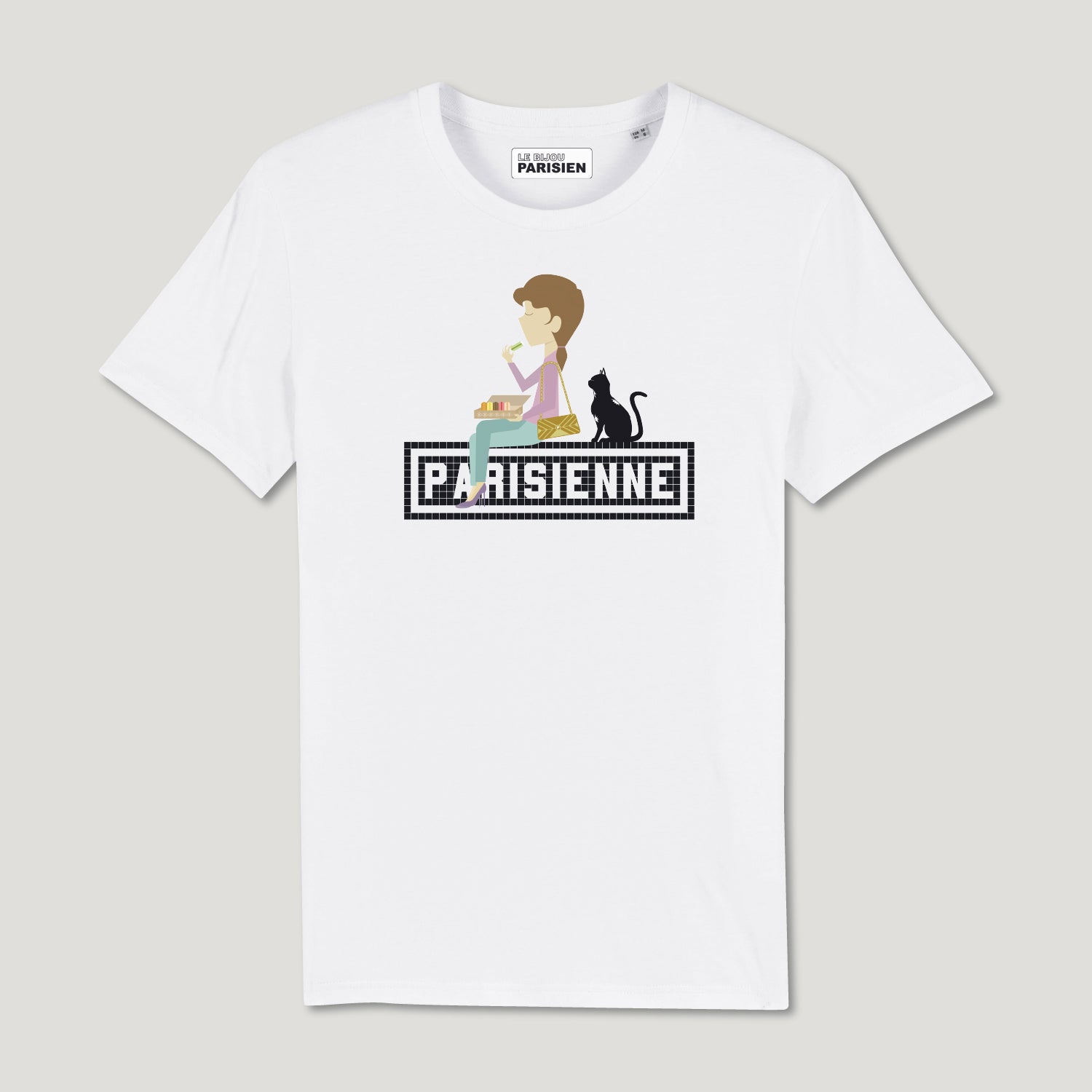 T-SHIRT COTON BIO IMPRIMÉ – PARISIENNE CHAT - BLANC