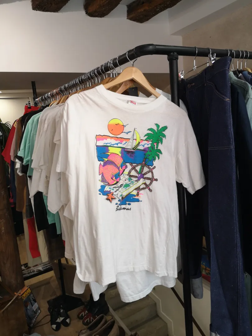T-shirt vintage blanc avec imprimé Bahamas